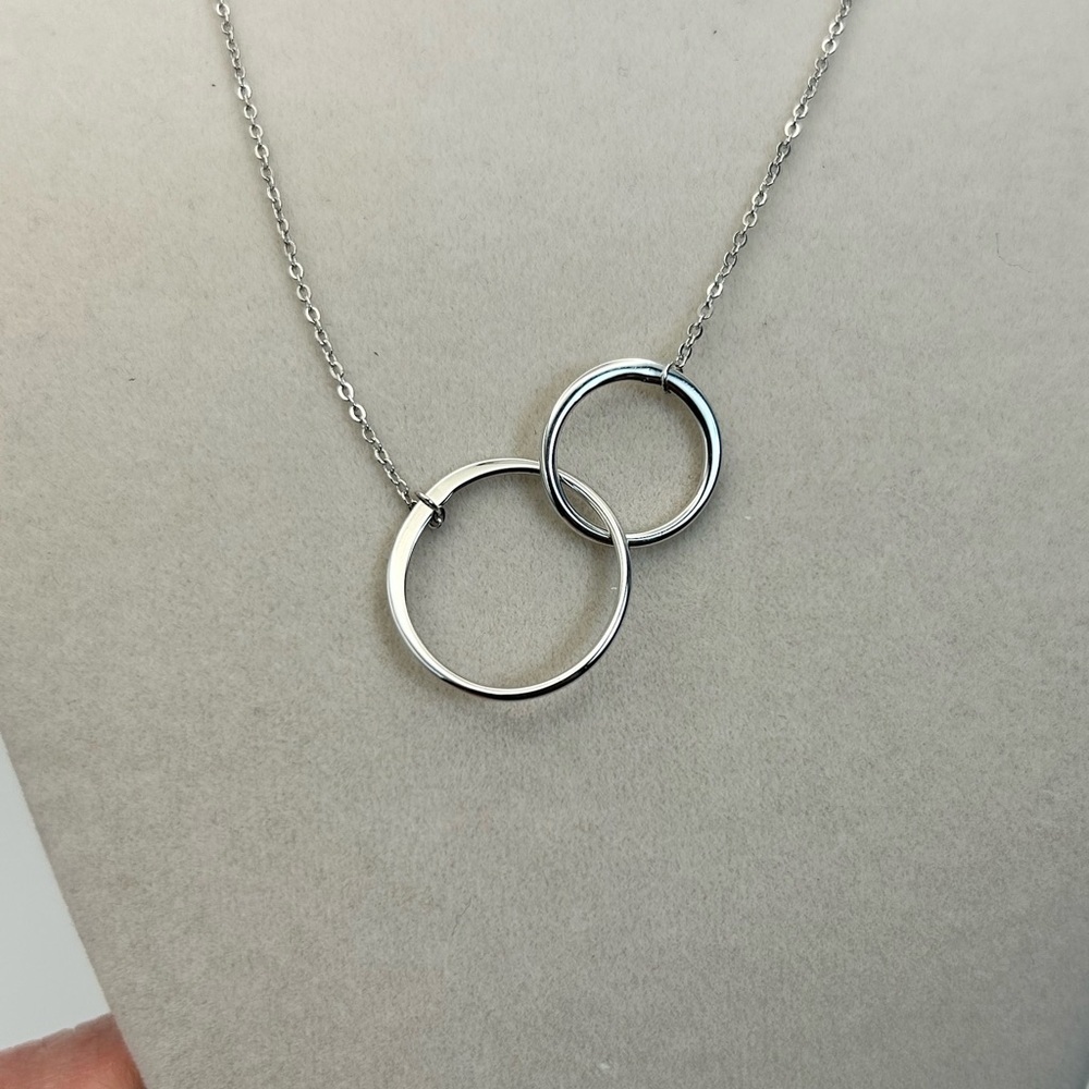 Sterling Silver Double Circle Necklace 18" Dainty Round Link Adjustable Chain - Picture 2 of 11